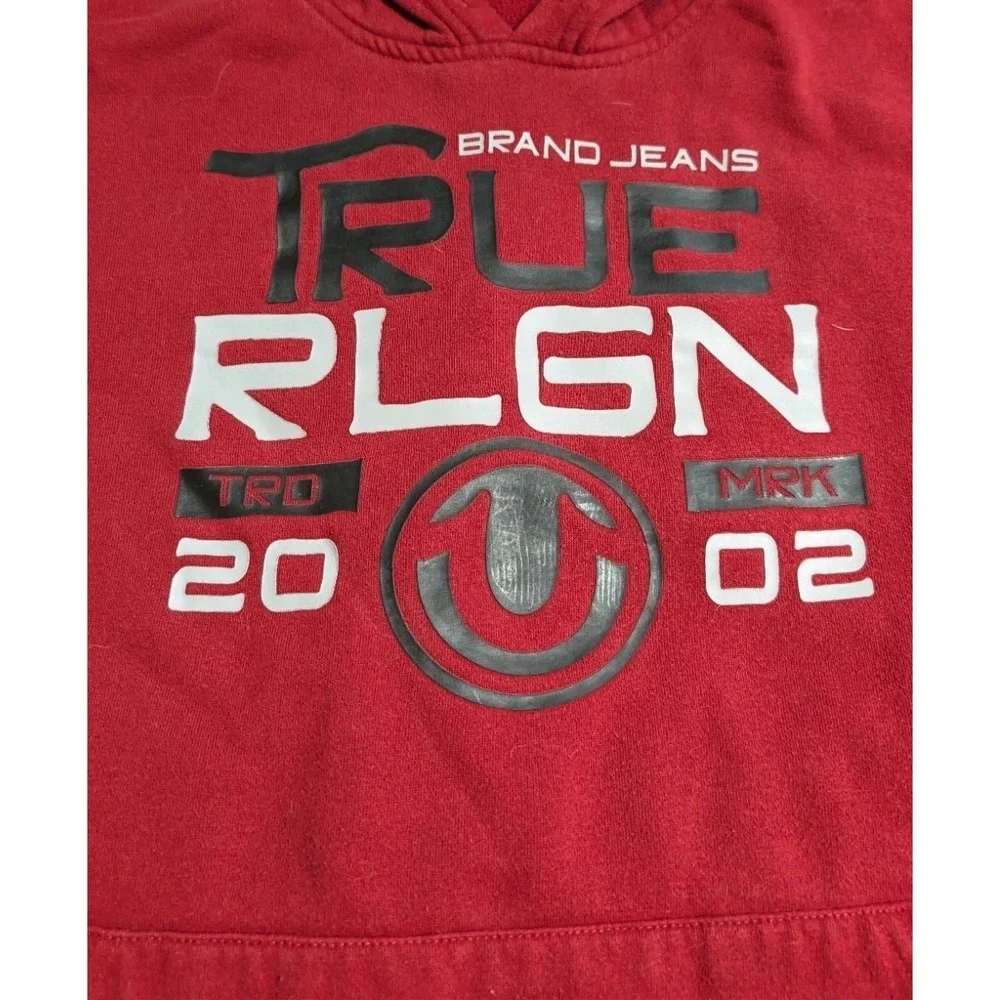 True Religion Hoodie Mens Large‎ Red Pullover Big Logo Sweatshirt